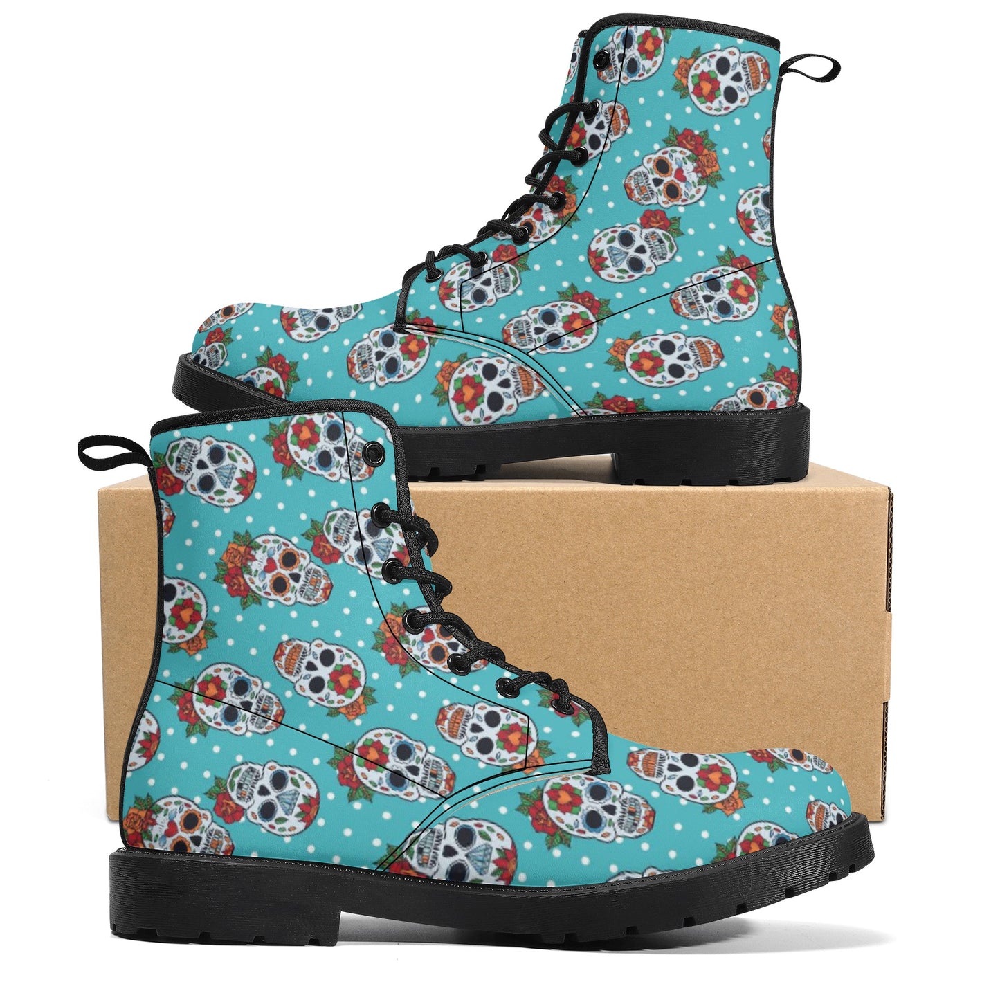 Sugar skull day of the dead pattern Women's Leather Boots