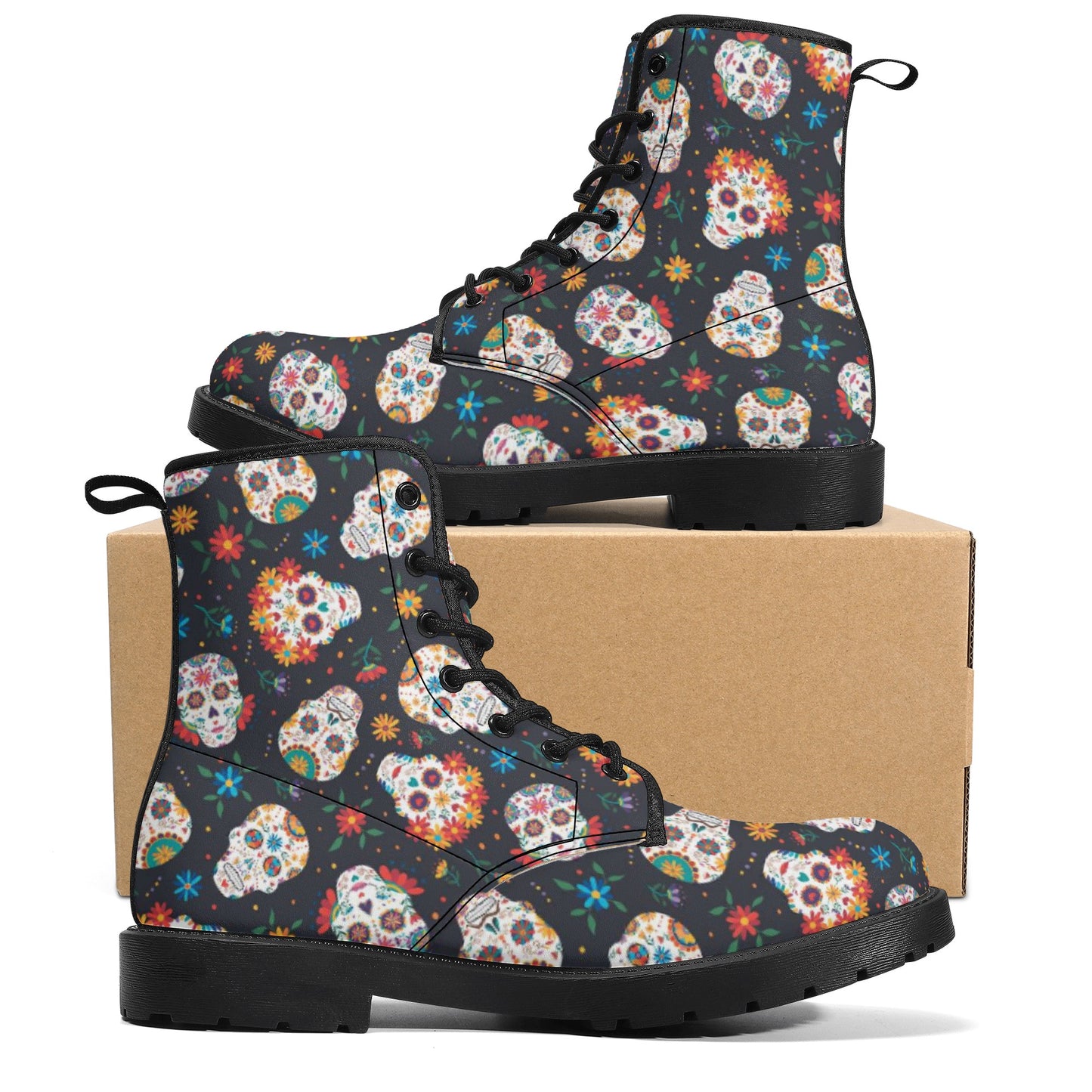 Sugar skull day of the dead pattern Women's Leather Boots