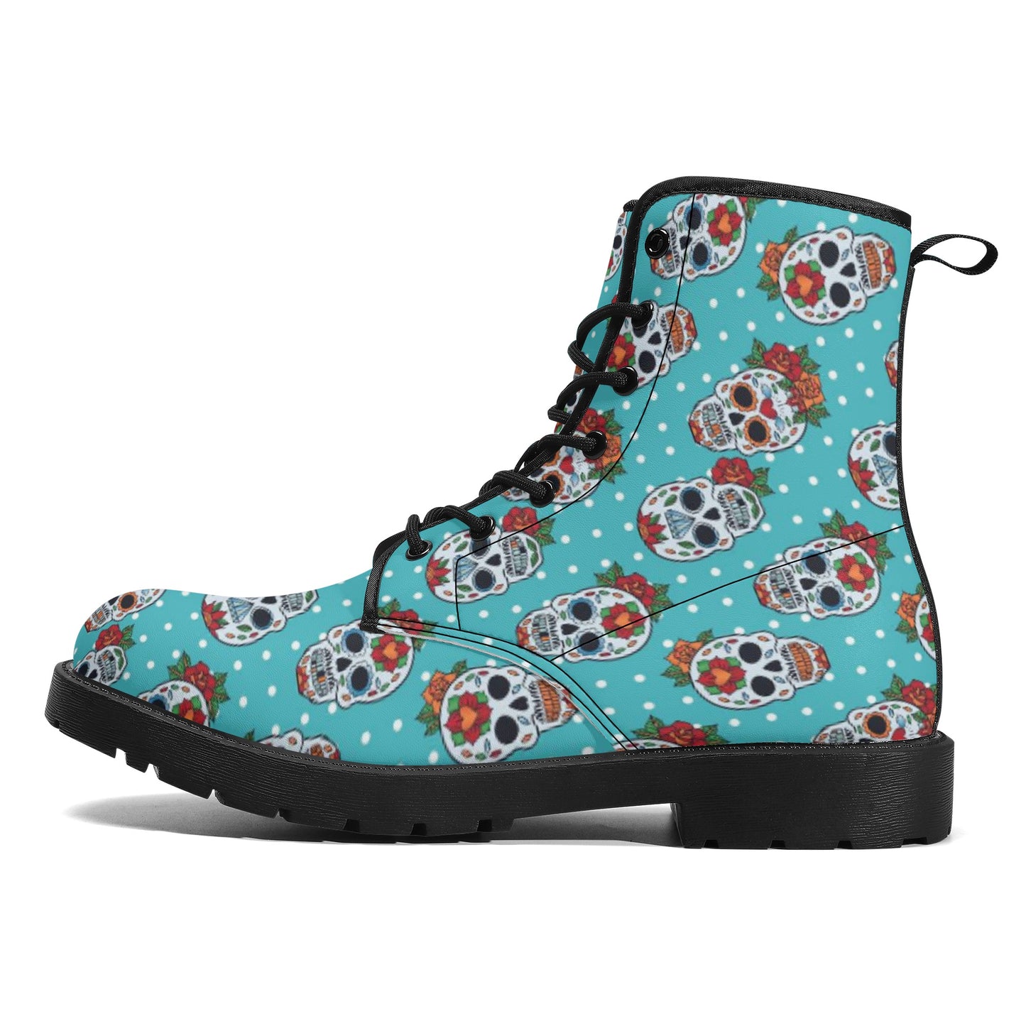 Sugar skull day of the dead pattern Women's Leather Boots