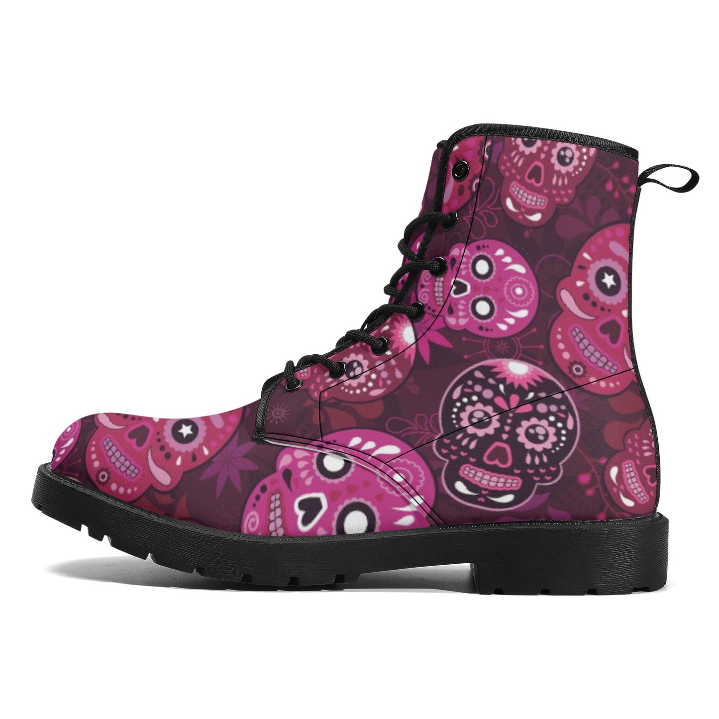 Sugar skull day of the dead pattern Women's Leather Boots