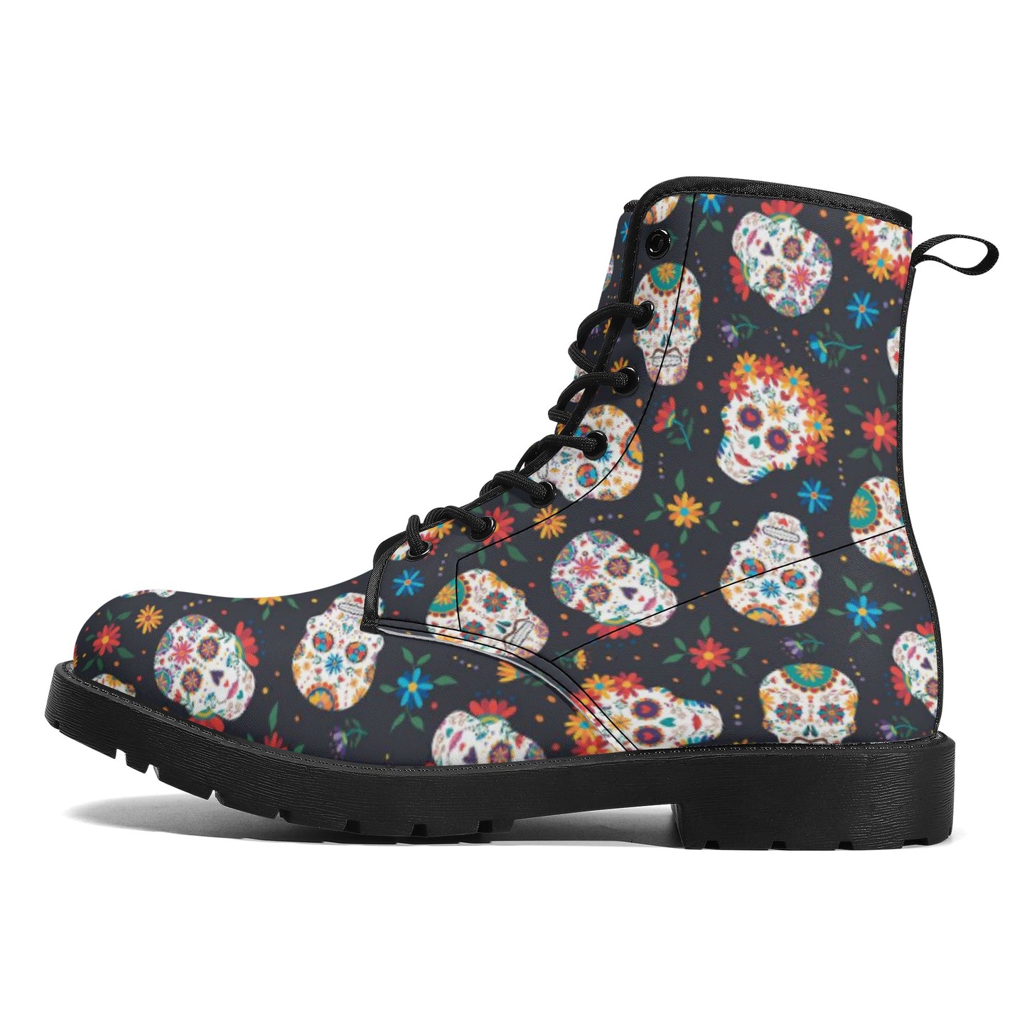 Sugar skull day of the dead pattern Women's Leather Boots