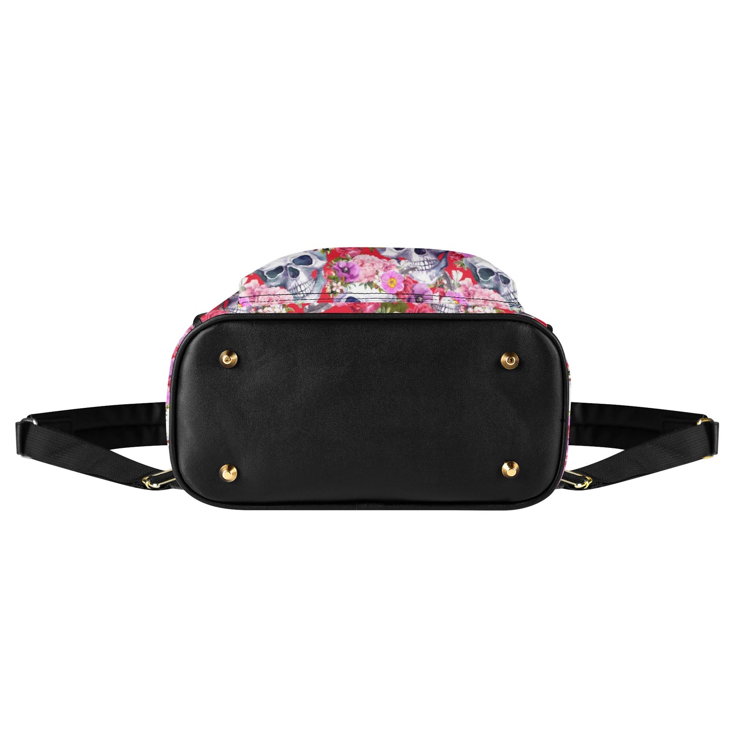 Floral skull Halloween gothic Women's Casual PU Backpack