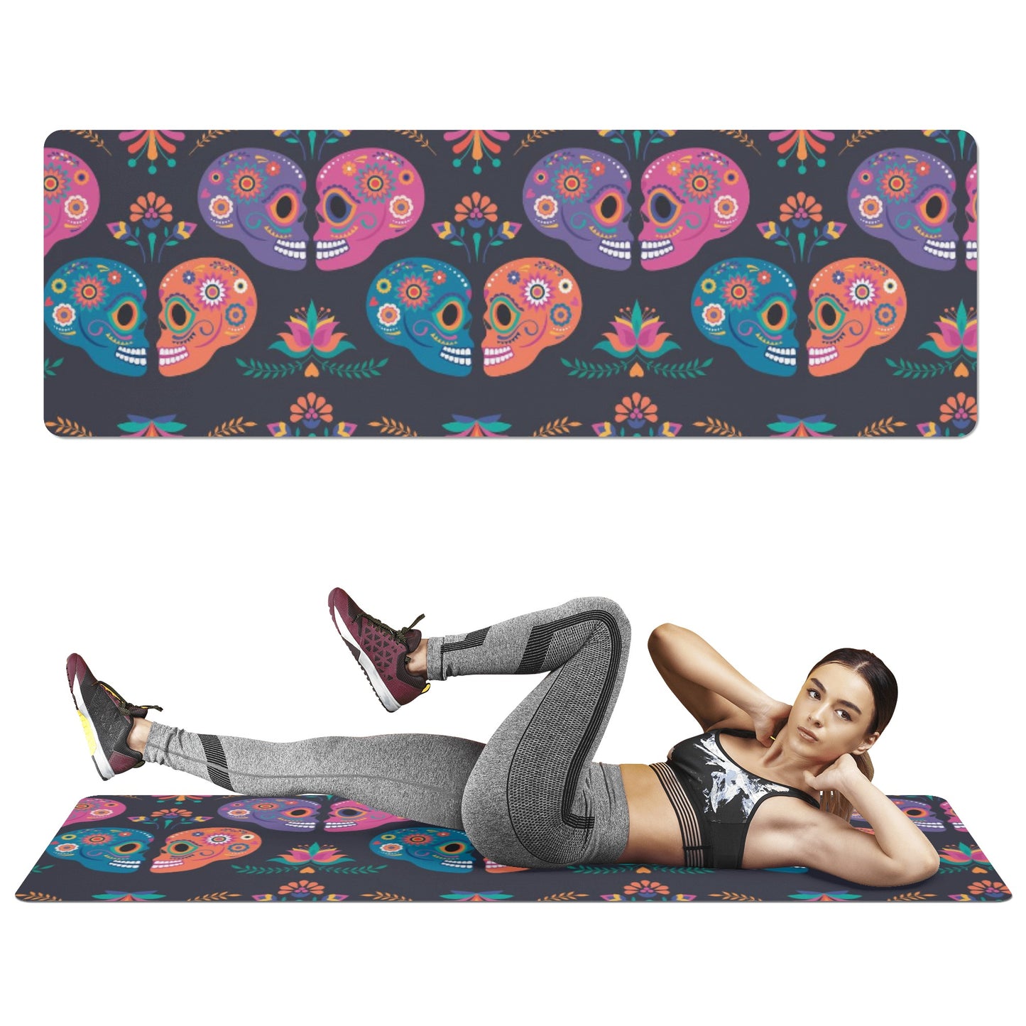 Sugar skull day of the dead Rubber Yoga Mat