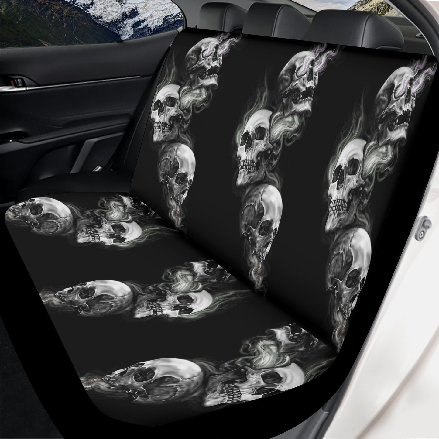 Evil seat cover for truck, evil car mat, goth car mat flooring, flaming skull car tool, skull in fire car seat cover, horror car floor mat,