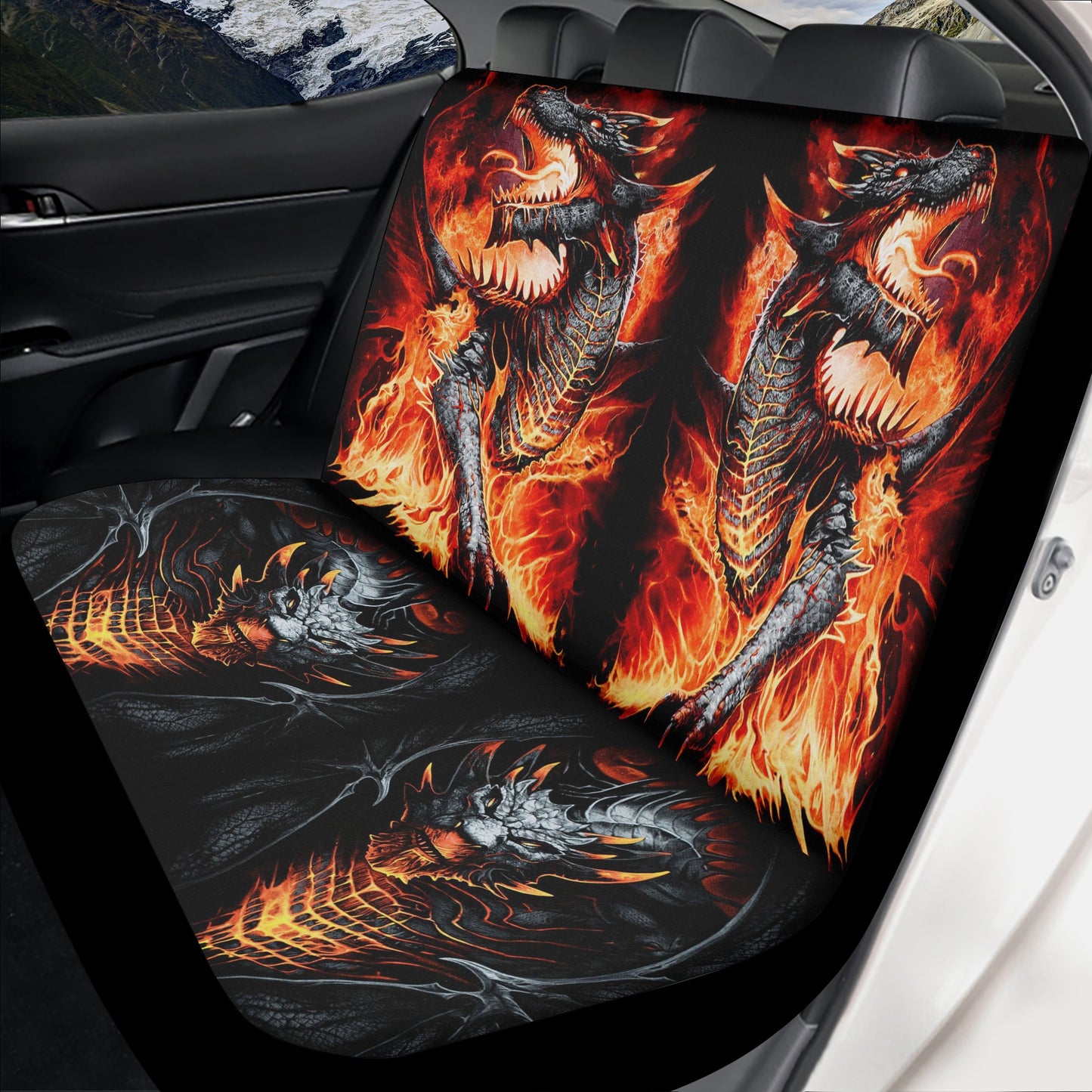 Floral skull seat cover for truck, horror car seat protector cover, gothic skull car tool, biker skull car mat, flame skull car protector, c
