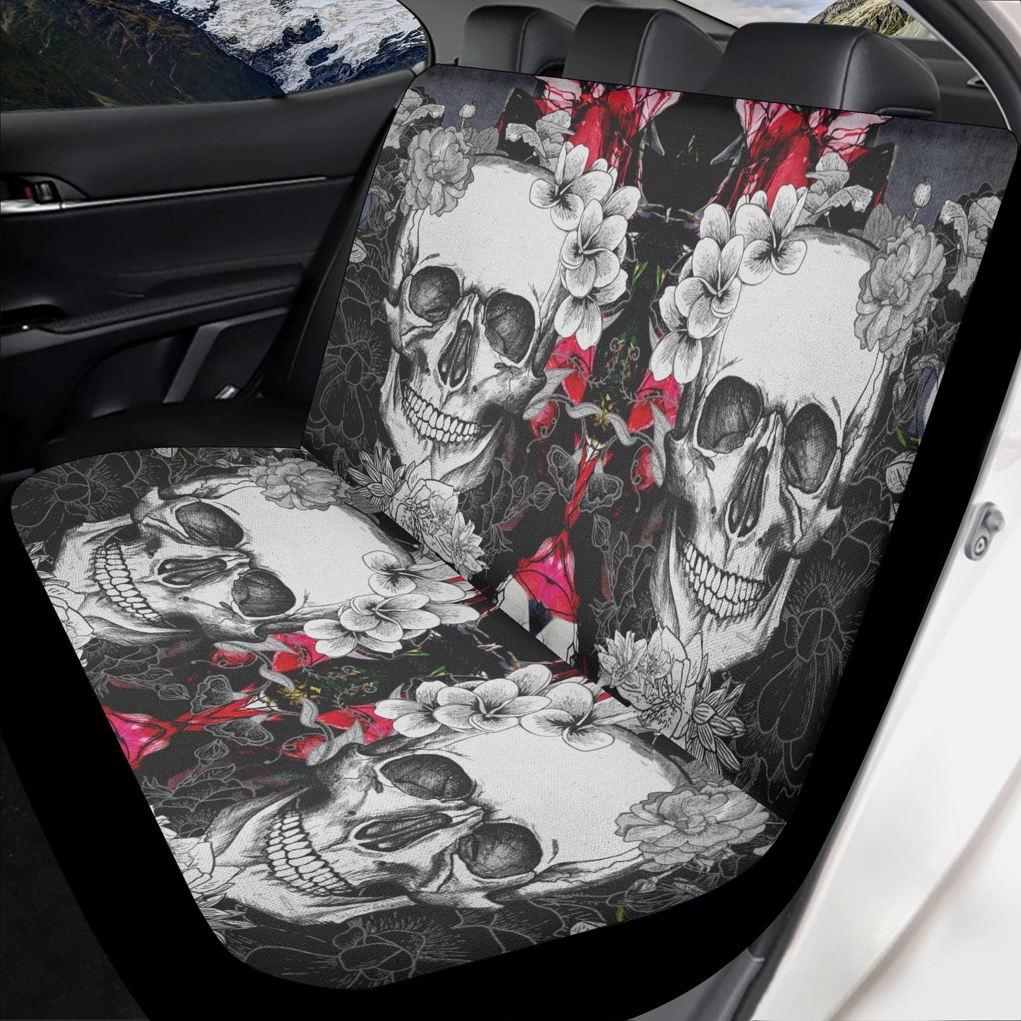 Flaming skull car seat protector cover, skull seat cover for vehicles, grim reaper car seat cushion cover, halloween truck seat cover, grim