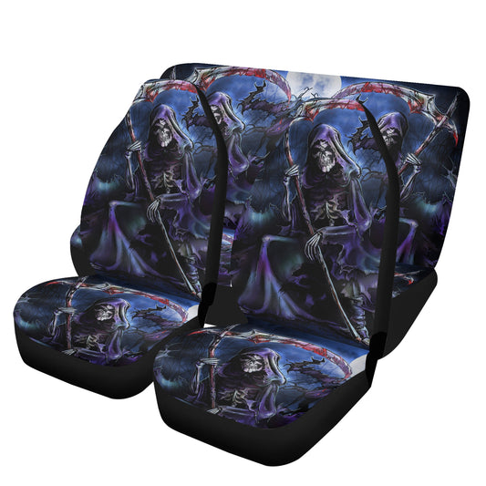 Flower skull front and back car seat covers, biker skull car seat tool, skeleton car seat tool, christmas skull car seat cushion cover, evil