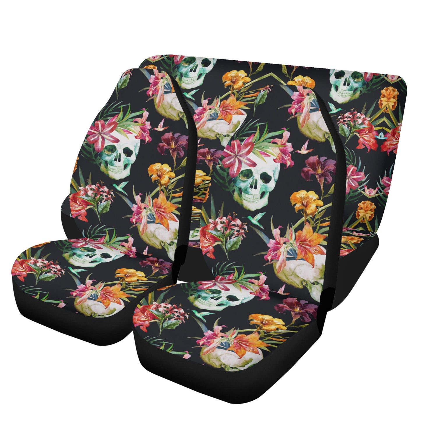 Flower skull slip-on seat covers, grim reaper rug mat for car, horror car protector, biker skull car floor mat, biker skull car protector, s