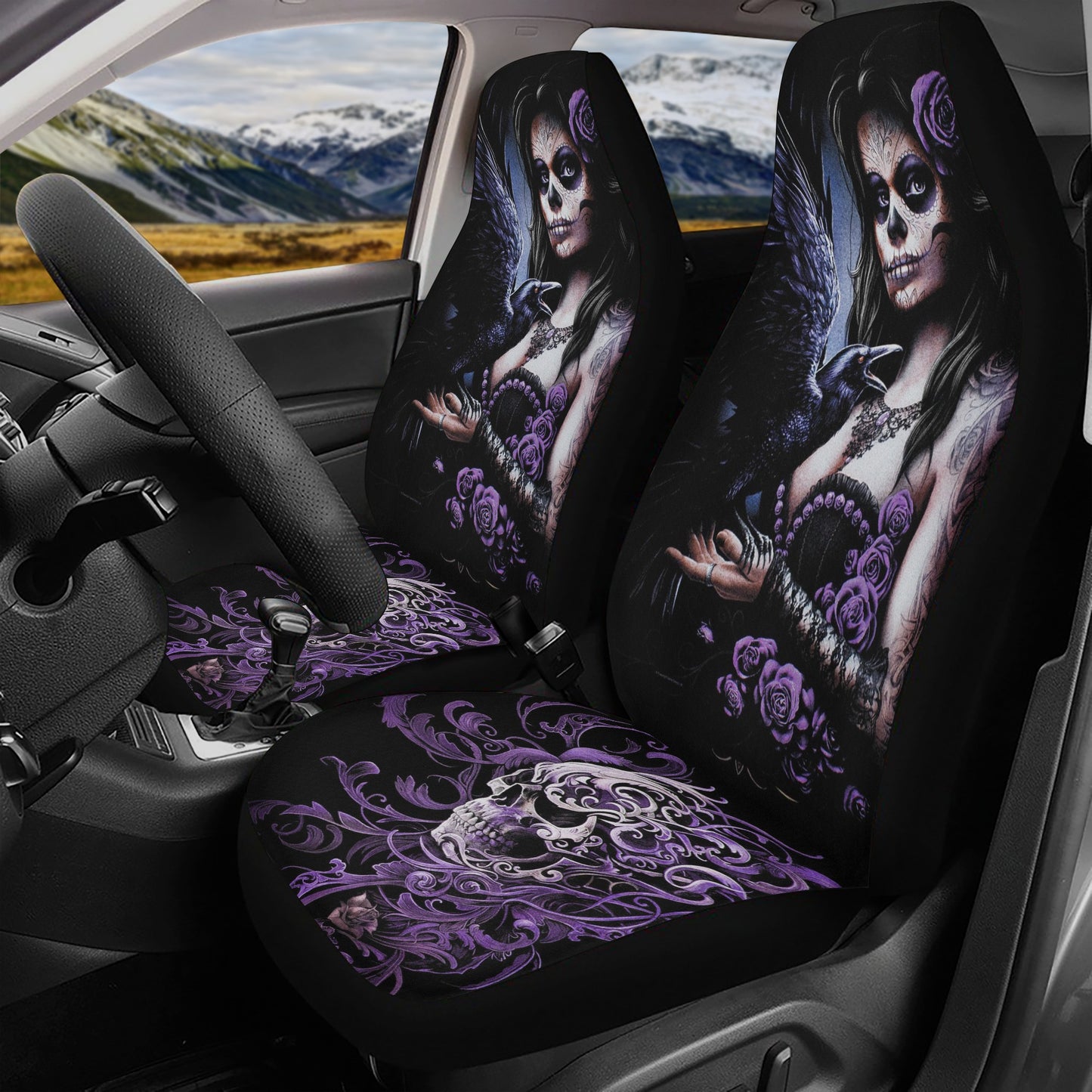 Cinco de mayo skull seat cover for vehicles, calaveras skull car floor mat, candy skull car seat cushion cover, calaveras skull rug mat for