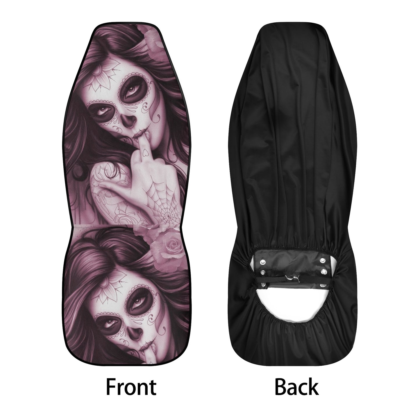 Floral sugar skull car mat, mexican skull slip-on seat covers, dia de los muertos skull car seat tool, floral sugar skull front and back car