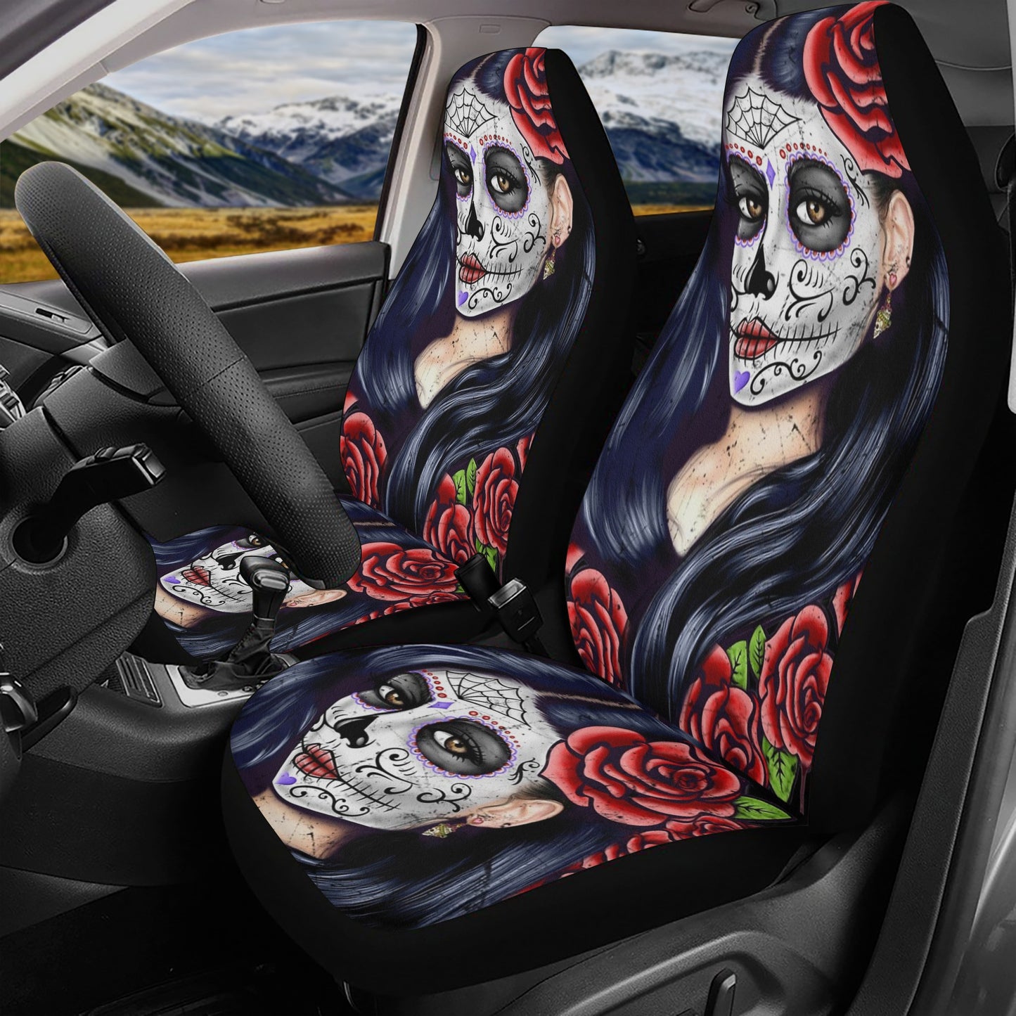 Dia de los muertos skull car floor mat, floral sugar skull seat cover for car, floral sugar skull car seat protector cover, floral skull car