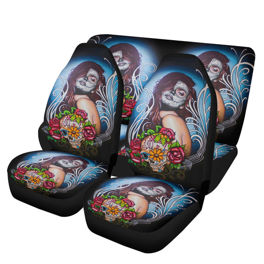 Dia de los muertos skull car protector, sugar skull car accessories, mexican skull car seat cushion cover, calaveras skull seat cover for tr