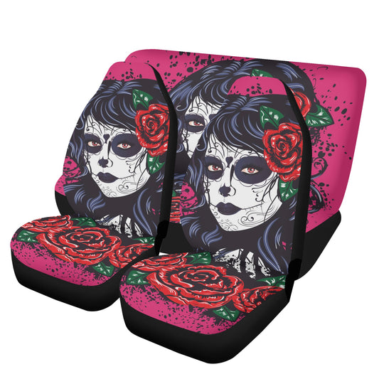 Calaveras skull rug mat for car, sugar skull girl car seat cushion cover, cinco de mayo skull car seat cushion cover, mexico floor mat for c