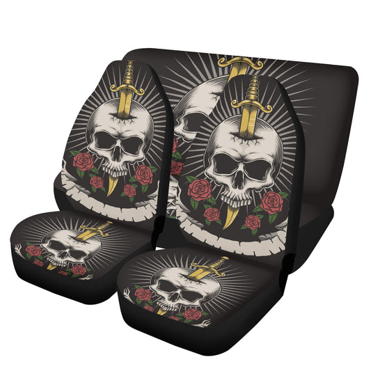 Halloween mat for car, skeleton car seat cover, skeleton seat cover protector, death skull seat cover protector, flaming skull front and bac