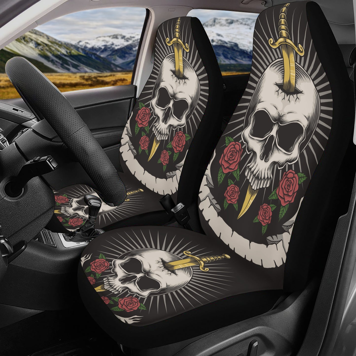 Halloween mat for car, skeleton car seat cover, skeleton seat cover protector, death skull seat cover protector, flaming skull front and bac