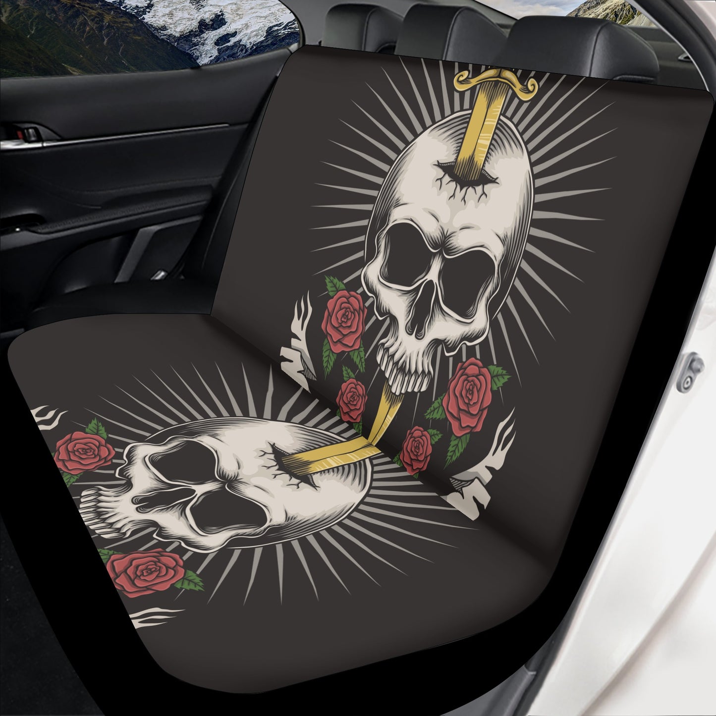 Halloween mat for car, skeleton car seat cover, skeleton seat cover protector, death skull seat cover protector, flaming skull front and bac