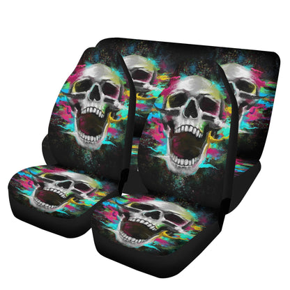 Death skull washable car seat covers, punisher skull floor mat for car, christmas skull rug for car, floral skull mat for vehicles, death sk