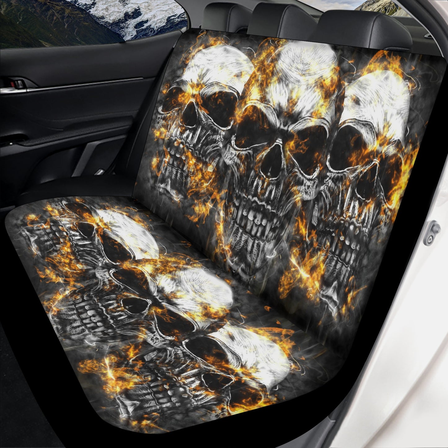 Flame skull floor mat for car, evil seat cover protector, punisher skull car seat protector cover, evil car seat cover full set, punisher sk