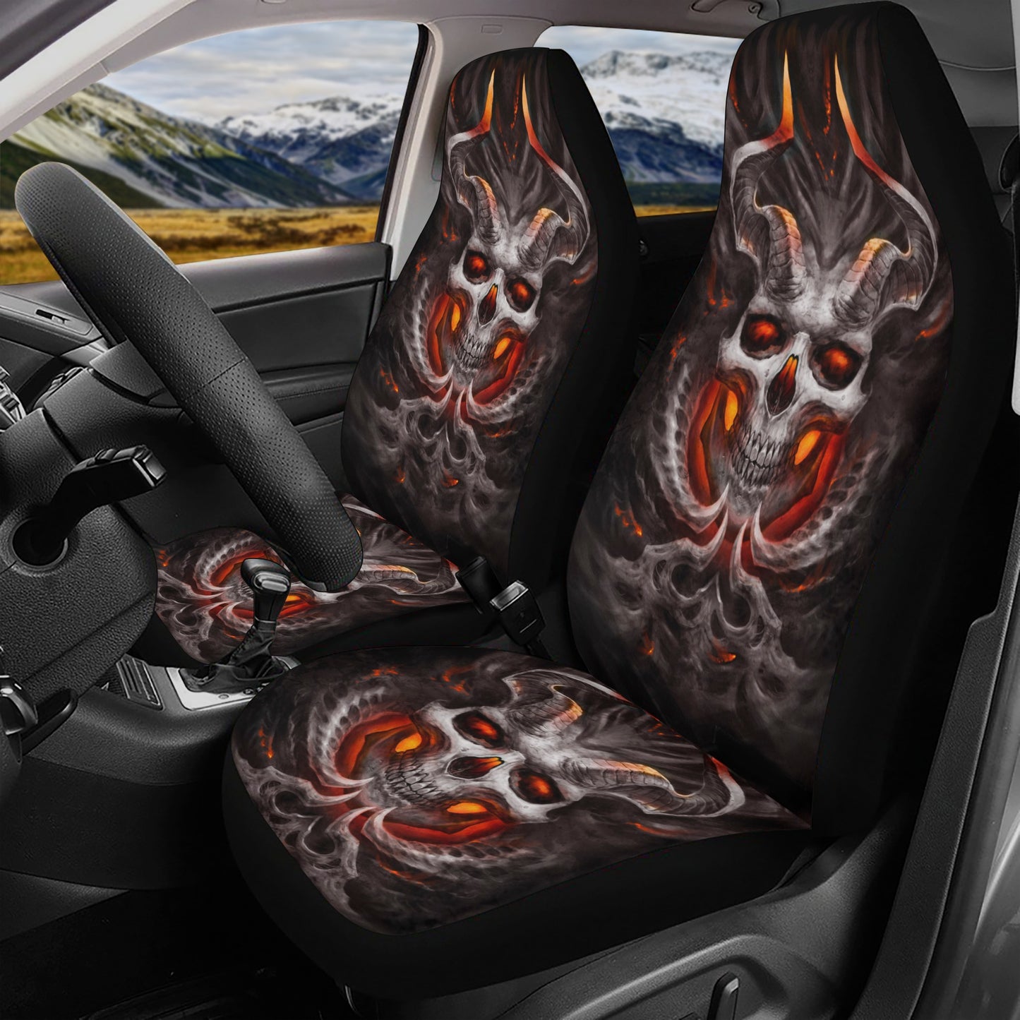 Grim reaper car rug, flame skull car protector, rose skull car seat cushion cover, flower skull car seat cover full set, goth car seat prote