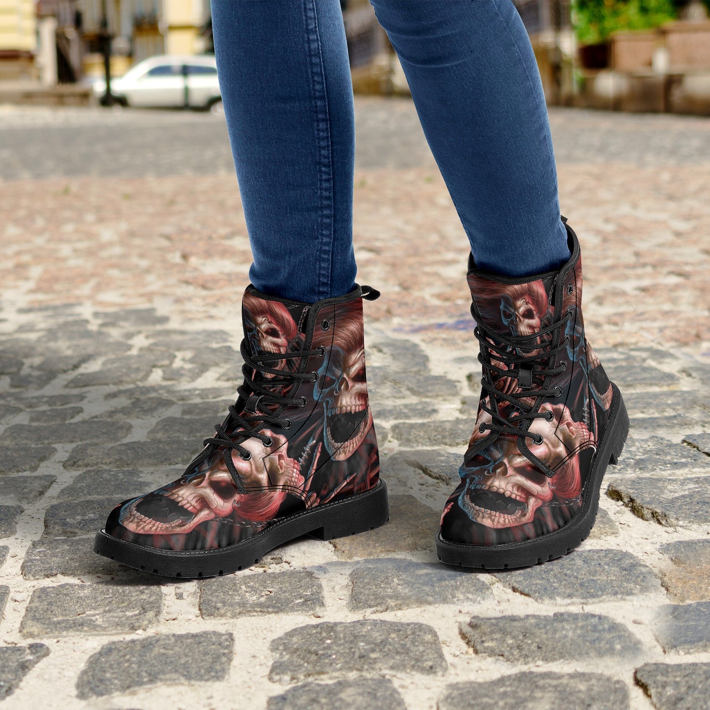 Skull Gothic Leather boots, Halloween boots, Candy Sugar skull boots