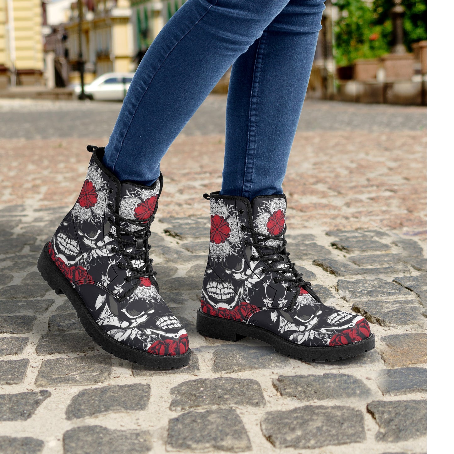 Skull Gothic Leather boots, Halloween boots, Candy Sugar skull boots