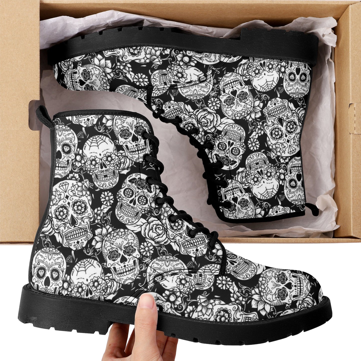 Skull Gothic Leather boots, Halloween boots, Candy Sugar skull boots