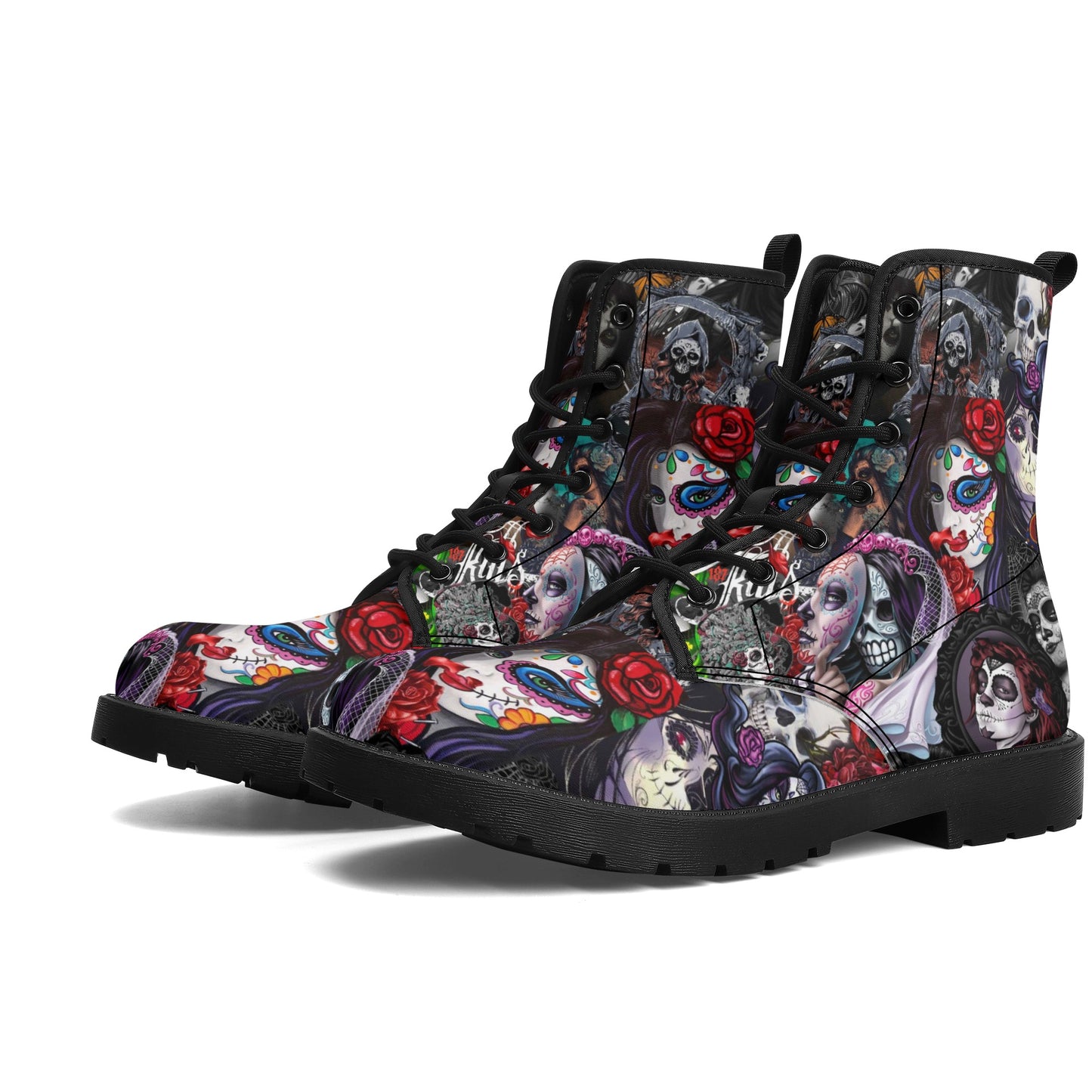 Skull Leather boots, Halloween boots, Sugar skull boots