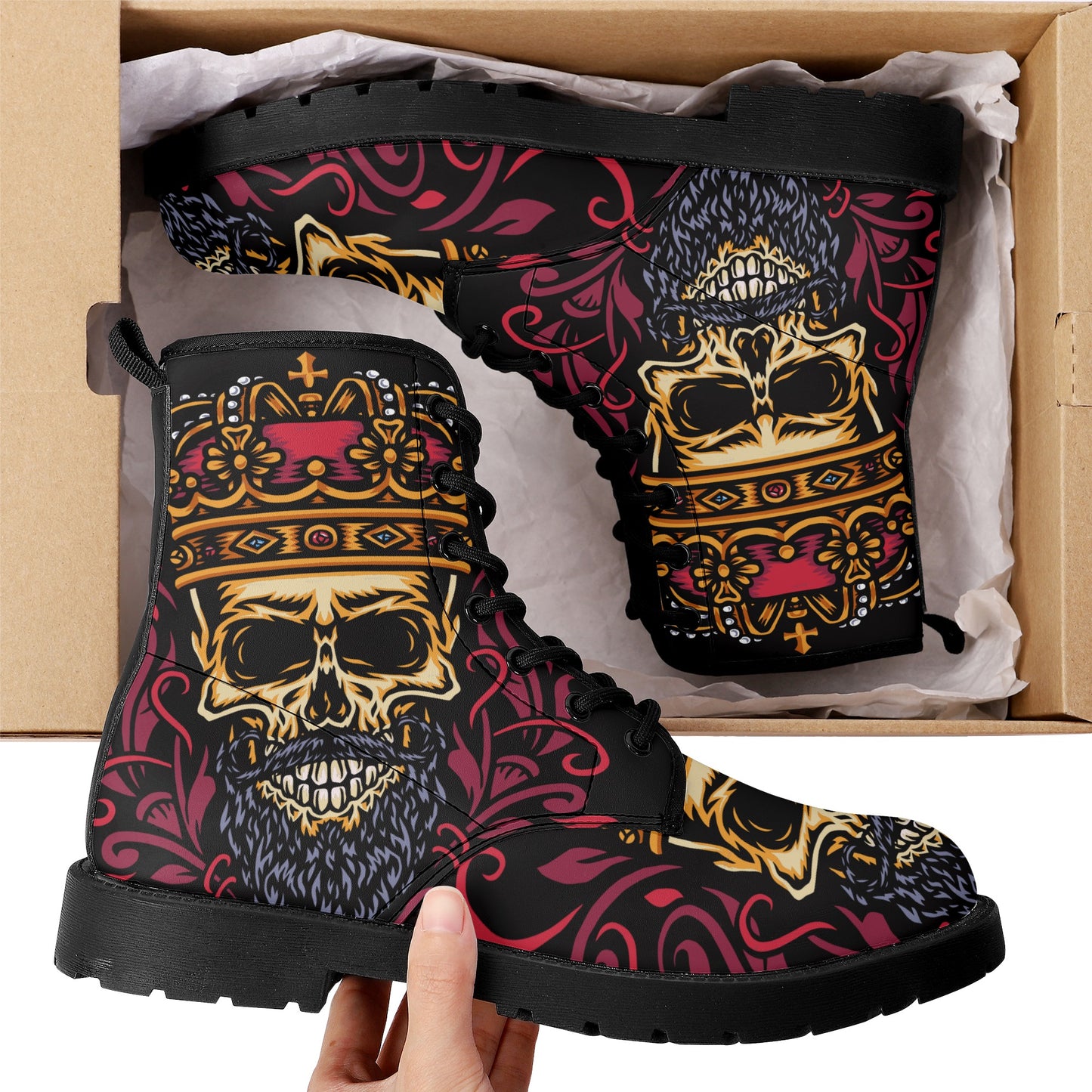 Skull Leather boots, Halloween boots, Sugar skull boots