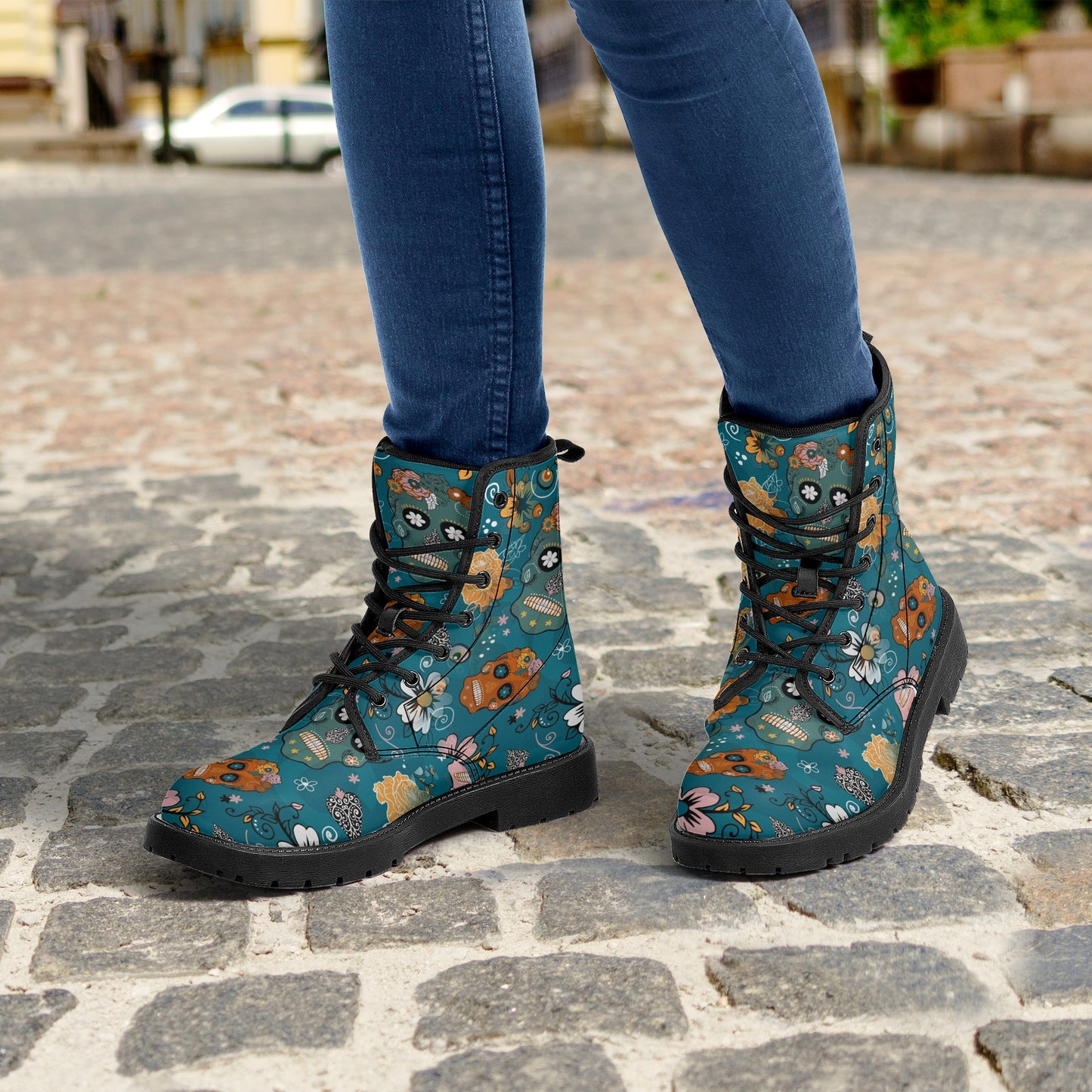 Skull Leather boots, Halloween boots, Sugar skull boots