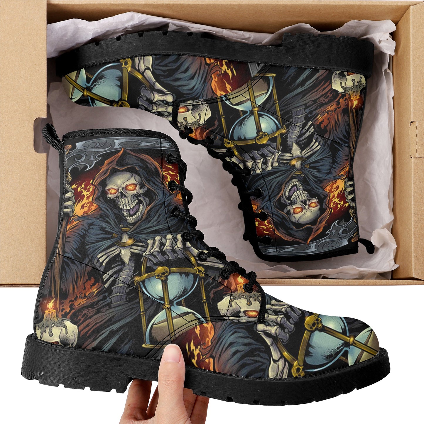 Skull Leather boots, Halloween boots, Sugar skull boots