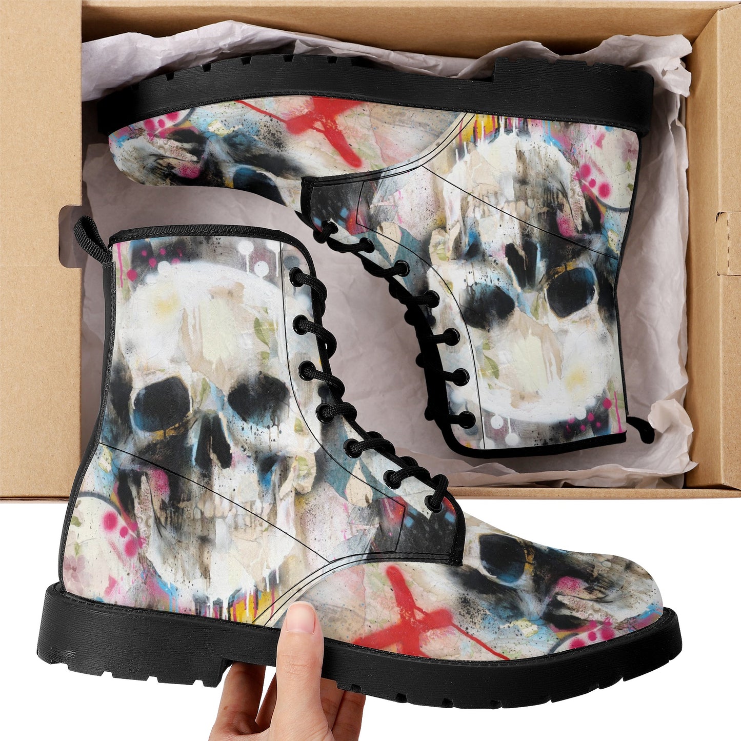 Skull Leather boots, Halloween boots, Sugar skull boots