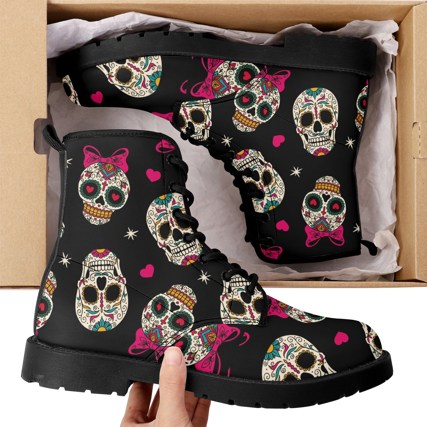 Skull Leather boots, Halloween boots, Sugar skull boots