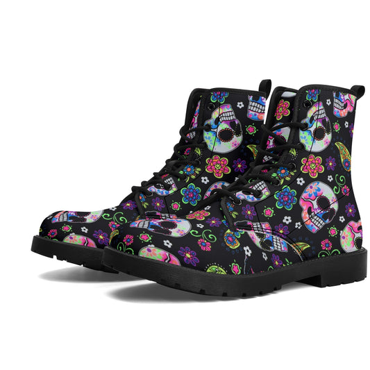 Skull Leather boots, Halloween boots, Sugar skull boots