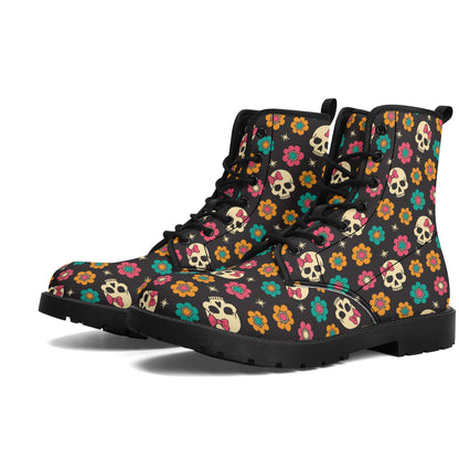 Skull Leather boots, Halloween boots, Sugar skull boots