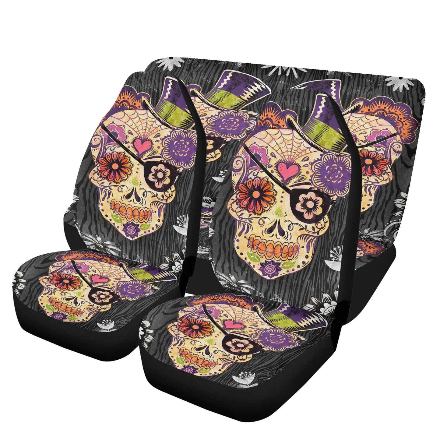 Mexico seat cover for vehicles, candy skull front and back car seat covers, sugar skull car rug, sugar skull seat cover for truck, candy sku
