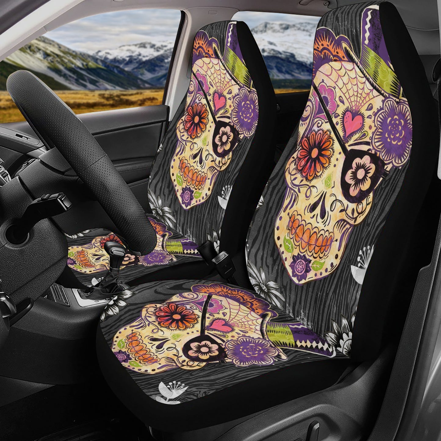 Mexico seat cover for vehicles, candy skull front and back car seat covers, sugar skull car rug, sugar skull seat cover for truck, candy sku