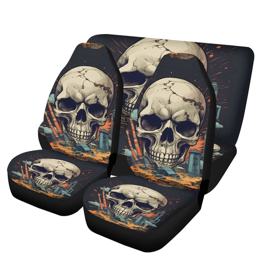 Motorcycle skull mat for car, evil car floor mat, gothic skull car seat protector cover, biker skull washable car seat covers, flaming skull