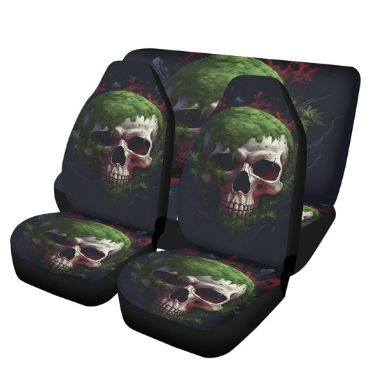 Evil front and back car seat covers, biker skull car accessories, flower skull rug mat for car, flaming skull floor mat for car, skull truck