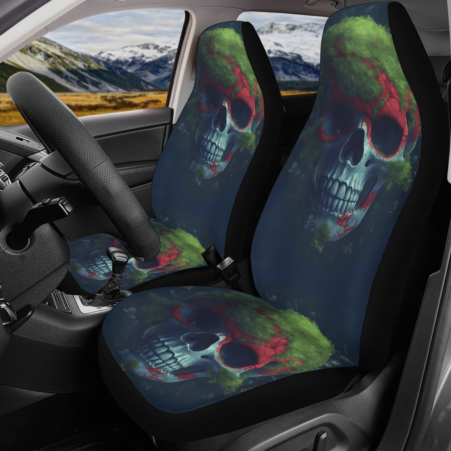 Skull slip-on seat covers, skull in fire car seat cover full set, death skull car protector, floral skull car seat protector, punisher skull