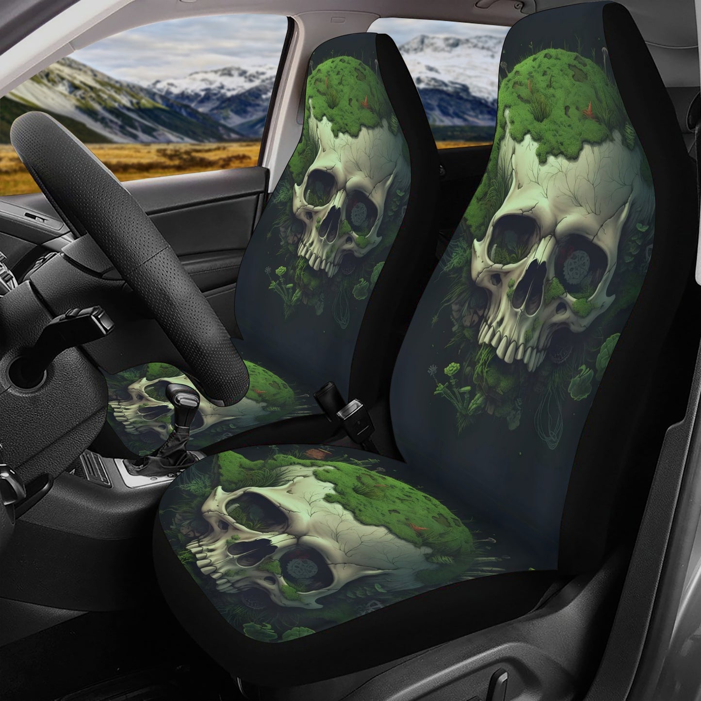 Car Seat Cover SetRose skull car protector, christmas skull floor mat for car, christmas skull car seat cover full set, flaming skull car rug, floral skull ca