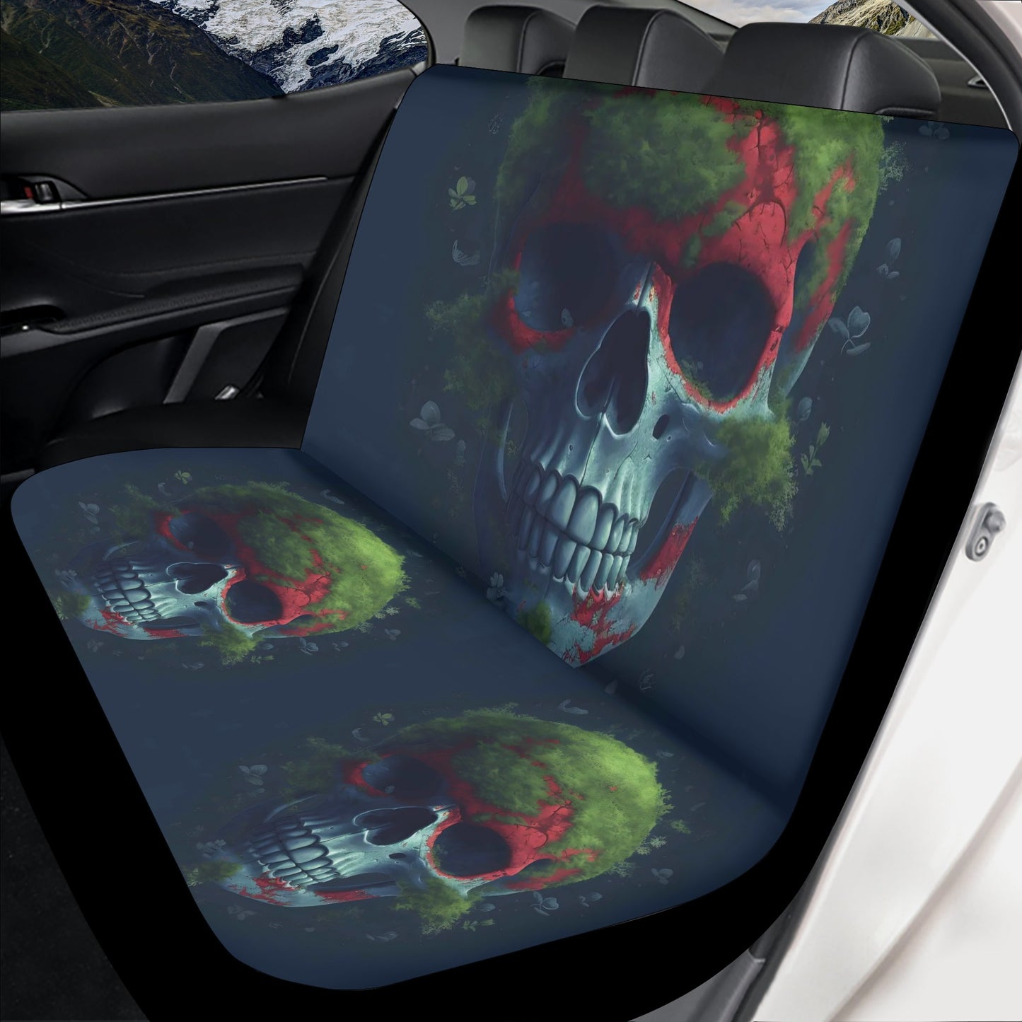 Skull slip-on seat covers, skull in fire car seat cover full set, death skull car protector, floral skull car seat protector, punisher skull