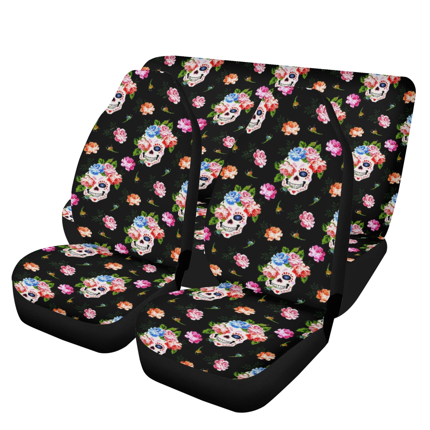 Rose skull rug mat for car, goth car seat , floral skull seat cover for car, evil car seat protector cover, flaming skull cover cushion acce