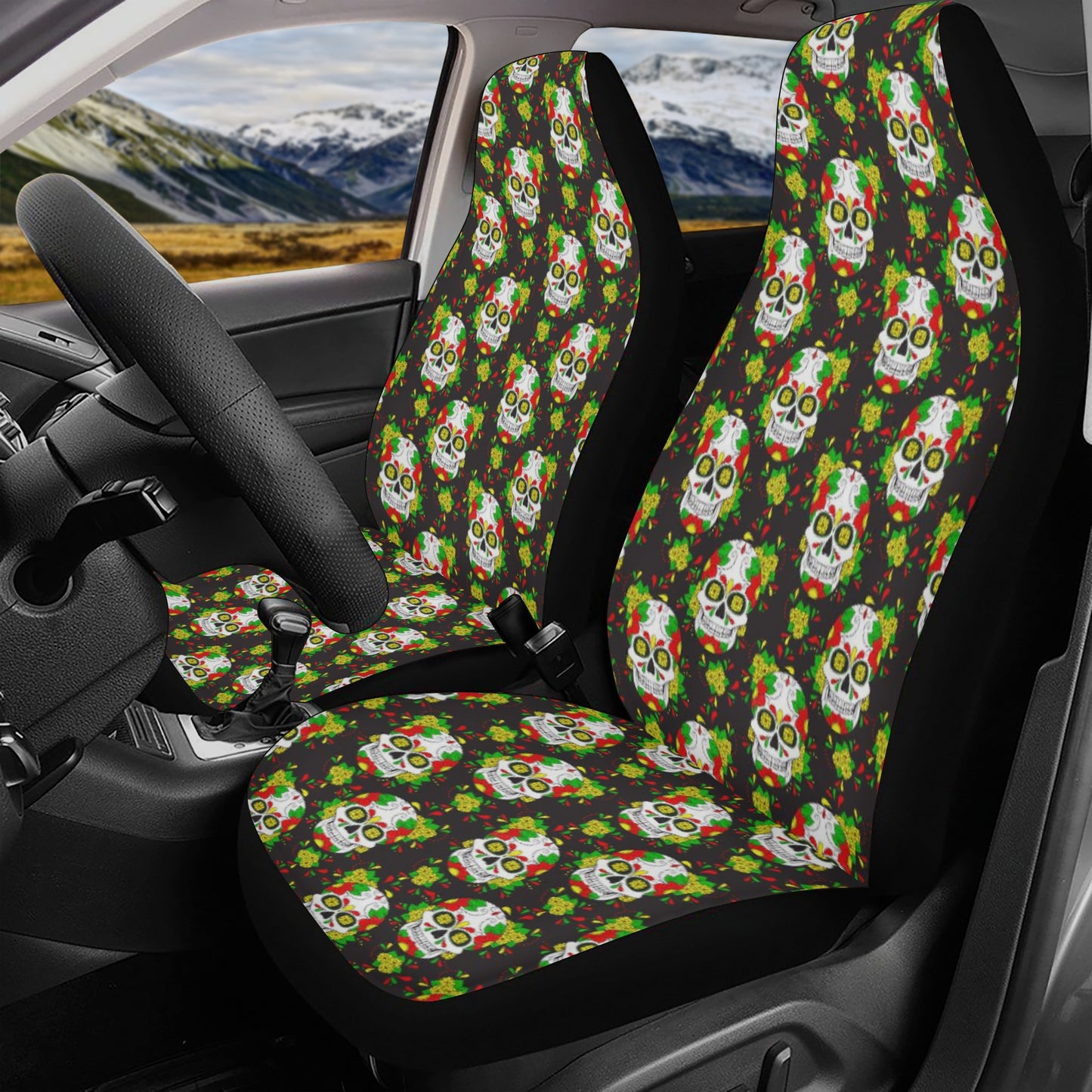 Mexican skull mat for vehicles, mexico washable car seat covers, sugar skull girl seat cover for truck, mexican skull rug mat for car, sugar