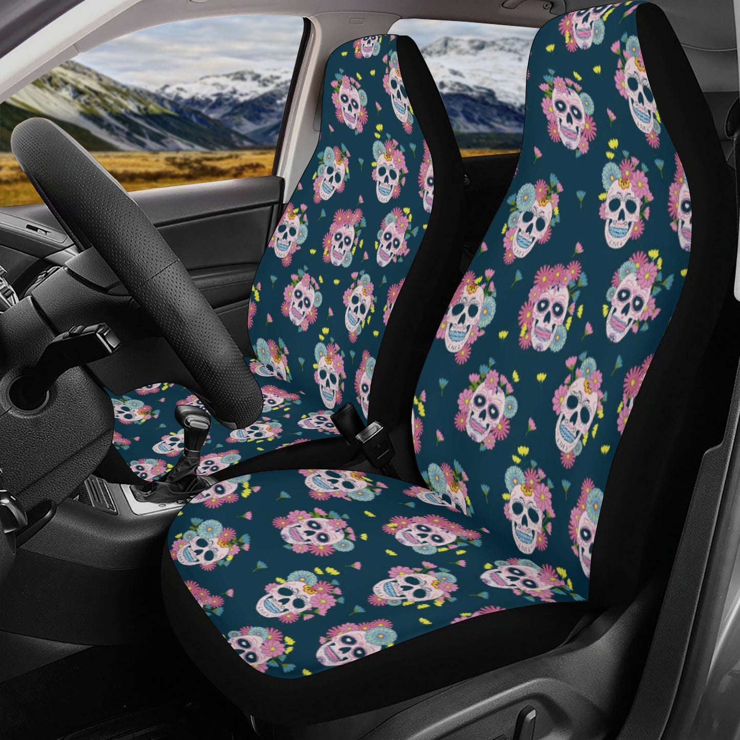 Mexican skull car protector, cinco de mayo skull car accessories, floral sugar skull car seat protector cover, candy skull seat cover for ca