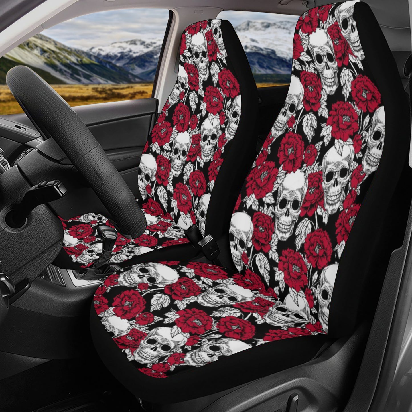 Floral skull slip-on seat covers, christmas skull car mat, flaming skull car rug, death skull rug mat for car, flame skull car seat cover, f