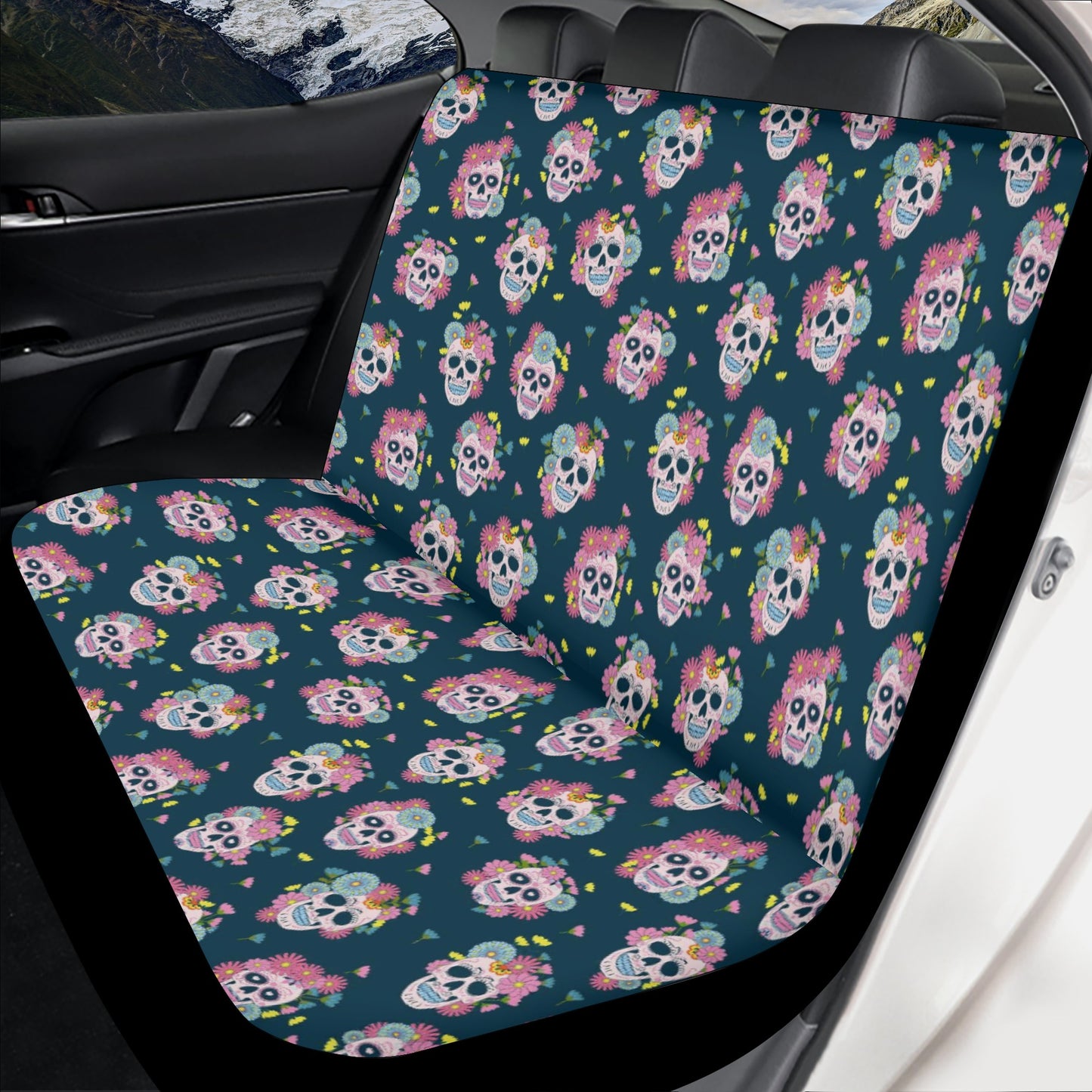 Mexican skull car protector, cinco de mayo skull car accessories, floral sugar skull car seat protector cover, candy skull seat cover for ca