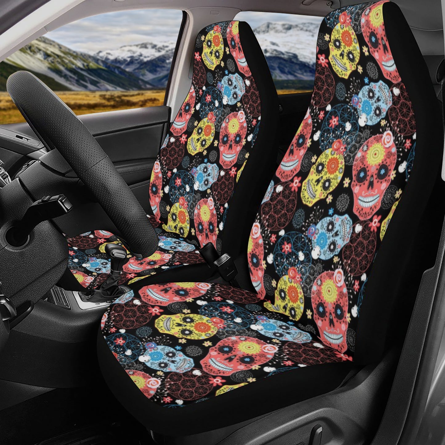 Dia de los muertos skull cover cushion accessories for Cars, cinco de mayo skull car seat cover full set, sugar skull girl seat cover for ve