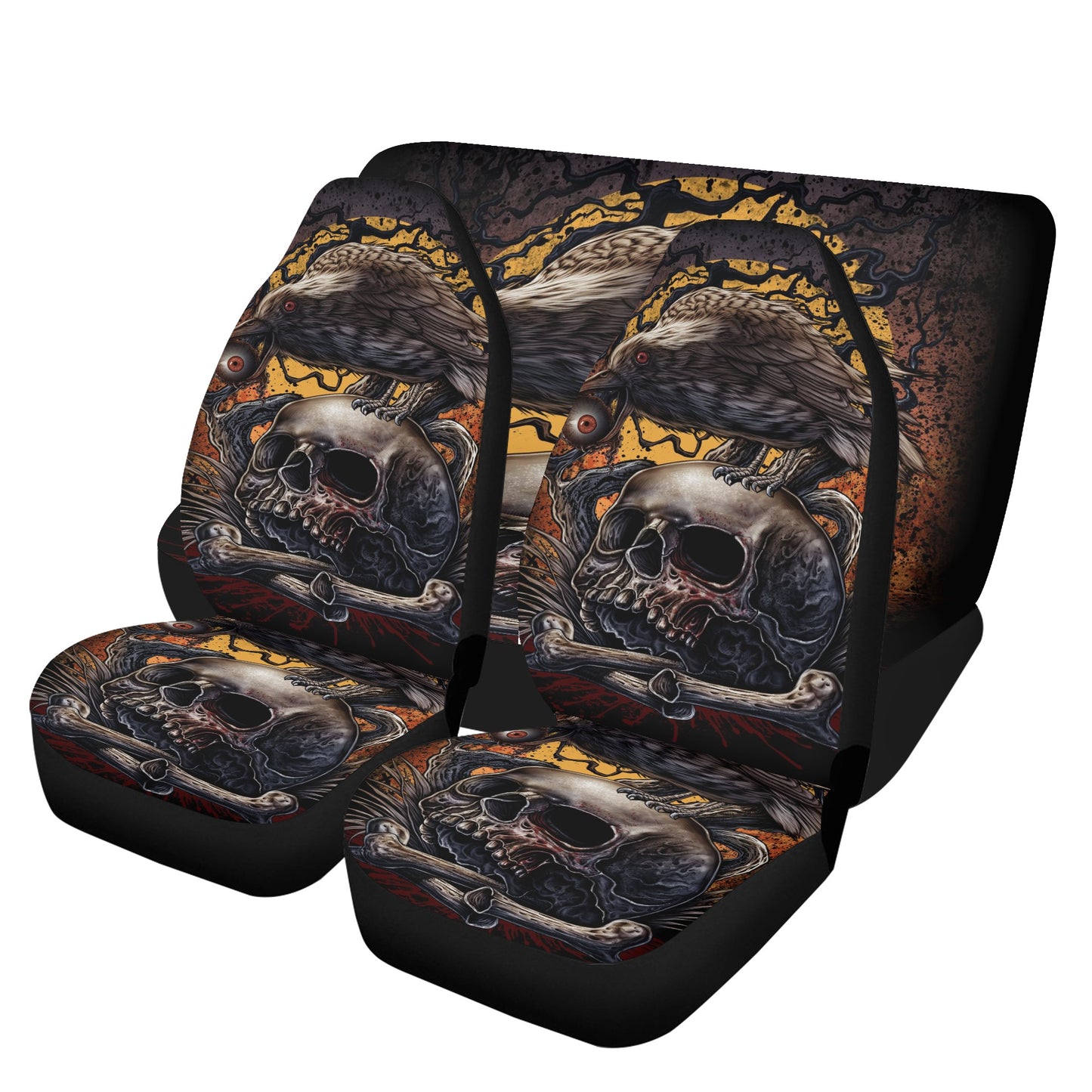 Floral skull slip-on seat covers, flame skull floor mat for car, flame skull car tool, biker skull truck seat cover, horror car accessories,