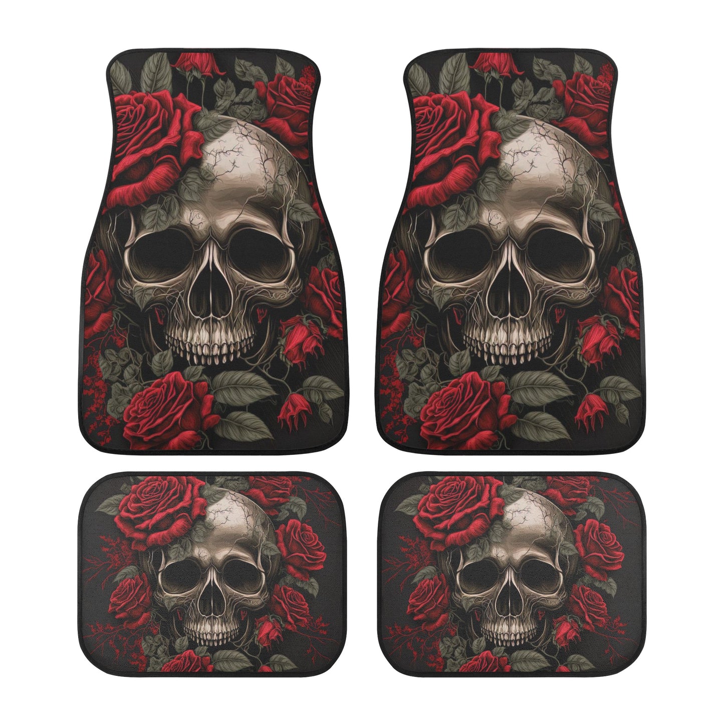 Goth seat cover for car, gothic skull car mat, flower skull front and back car seat covers, flower skull car accessories Back and Front Car Floor Mats