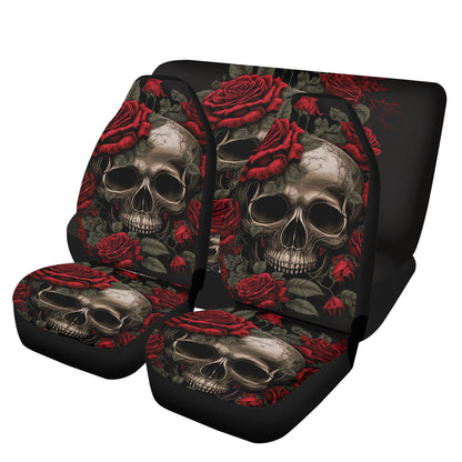 Skull in fire car seat cover full set, skull in fire slip-on seat covers, christmas skull seat cover for vehicles, rose skull washable car s Car Seat Cover Set